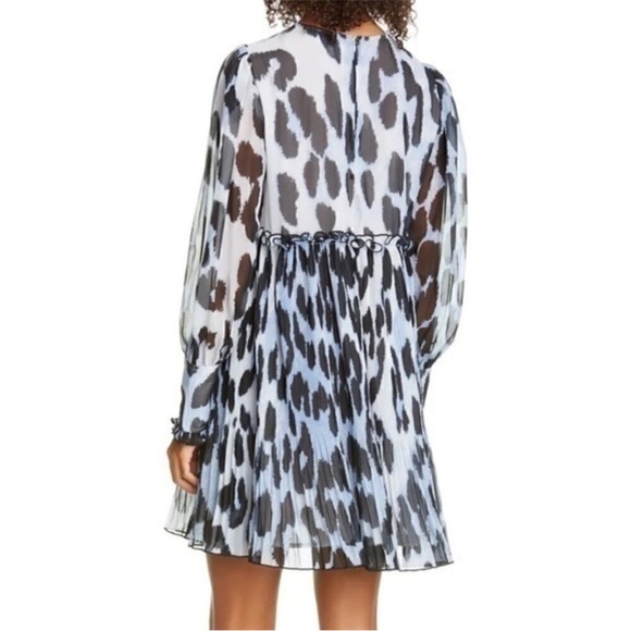 GANNI Georgette Long Sleeve Blue Leopard Print Dress EU 40 - Picture 2 of 8